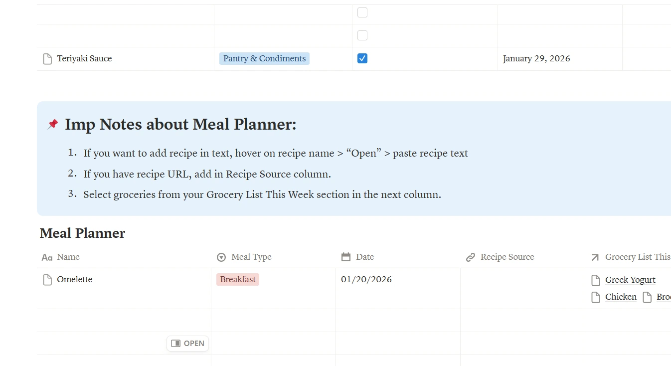 Meal Planner Notes preview