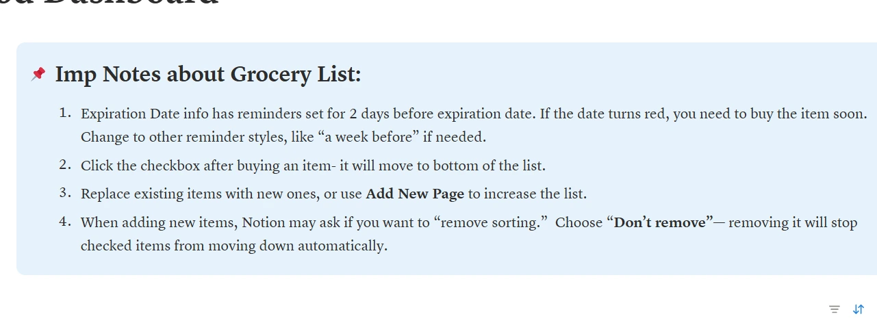 Imp Notes About Grocery List